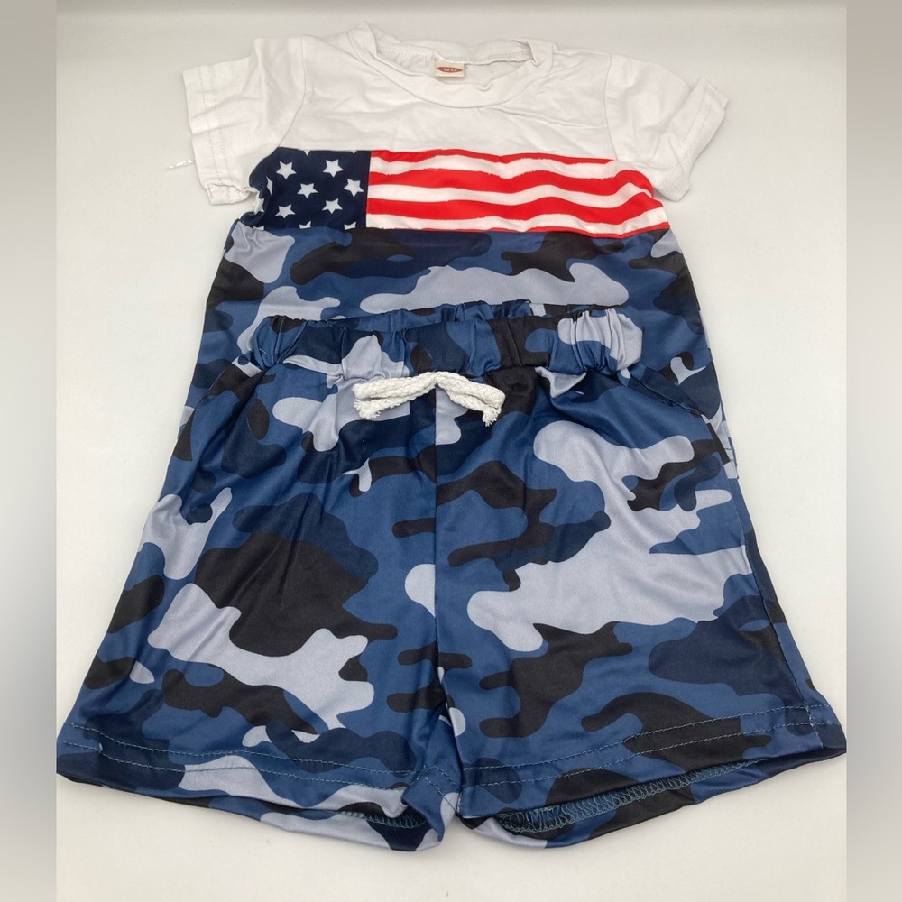 Kids Shorts and short sleeve T-shirt Blue camouflage and American flag N…